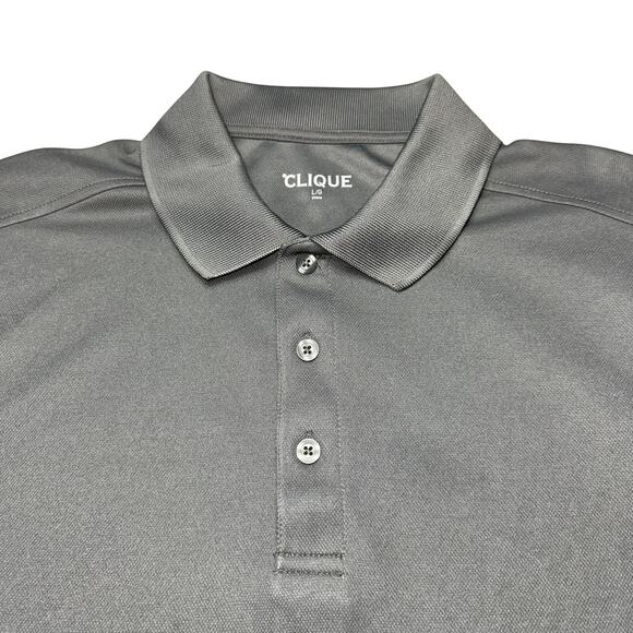 Clique Polo Shirt Mens Large Gray Performance Golf Short Sleeve Moisture Wicking - Picture 3 of 15